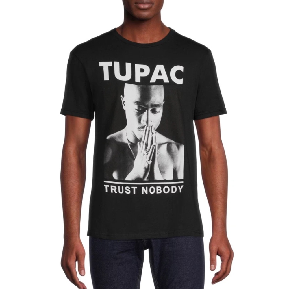 2 PAC Men's Black Tupac Shakur Trust Nobody Graphic American rapper T-Shirt